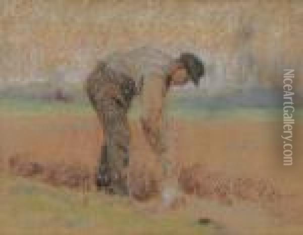 Farmer In The Field Oil Painting - Emile Claus