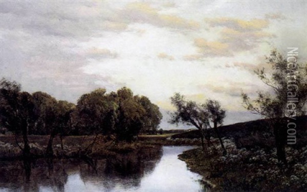 Jysk Landskab Med Alob, Aftenstemning Oil Painting - Janus la Cour