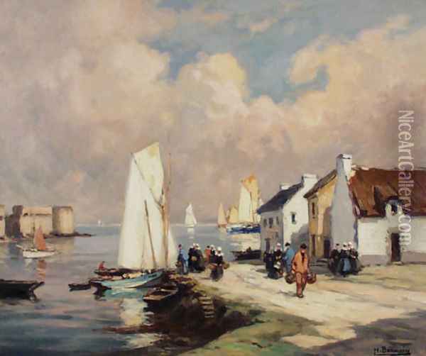 Fishing Harbour Oil Painting - Henri Alphonse Barnoin