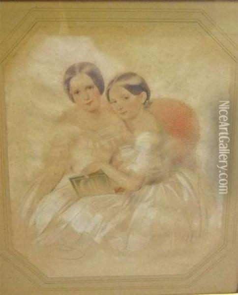 Study Of Two Sisters (see Label Verso) Oil Painting - Karl Hartmann