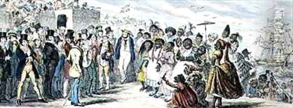 Probable Effects of over Female Emigration hand coloured etching Oil Painting - George Cruikshank I