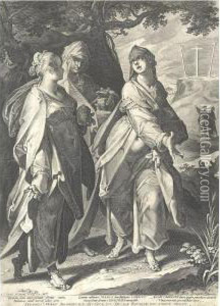 The Three Women Returning From The Tomb, After Bartolomeus Spranger (holl. 60) Oil Painting - Aegidius Sadeler or Saedeler