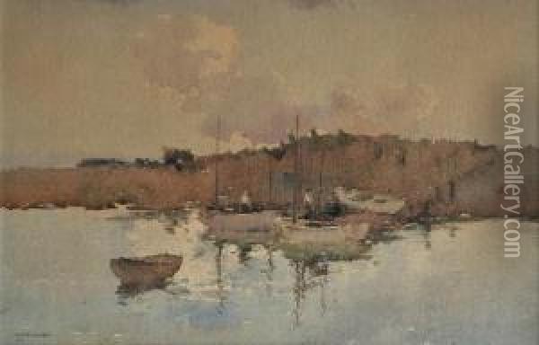 Boats At Dock Oil Painting - Reginald Ward Sturgess