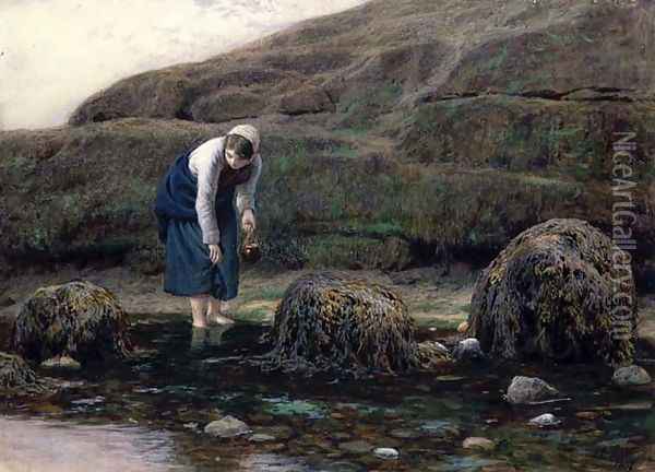 The Winkle Gatherer, 1869 Oil Painting - James Dawson Watson