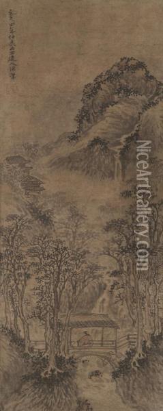 Listening To The Sound Of Streams Oil Painting - Huang Gongwang