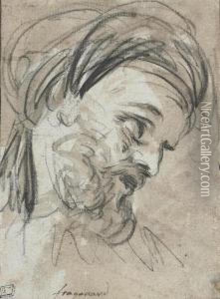 Head Of A Bearded Man, Wearing A Turban Oil Painting - Jean-Honore Fragonard