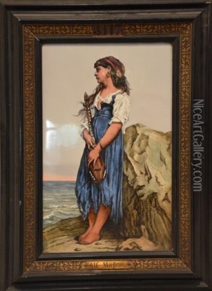 Jeune Fille A La Mandoline Oil Painting - Desire Alfred Magne
