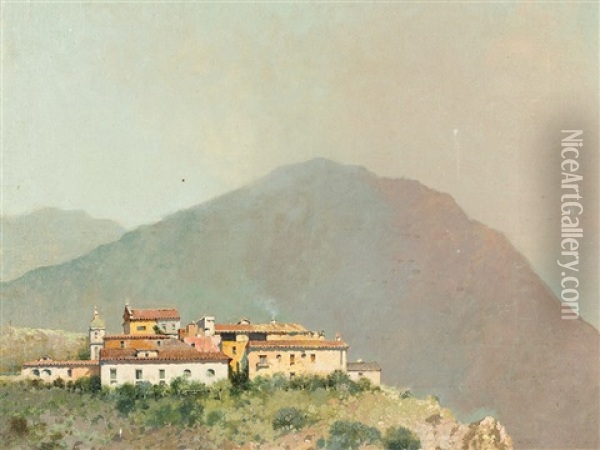 Italian Mountain Village Oil Painting - Salvatore Petruolo