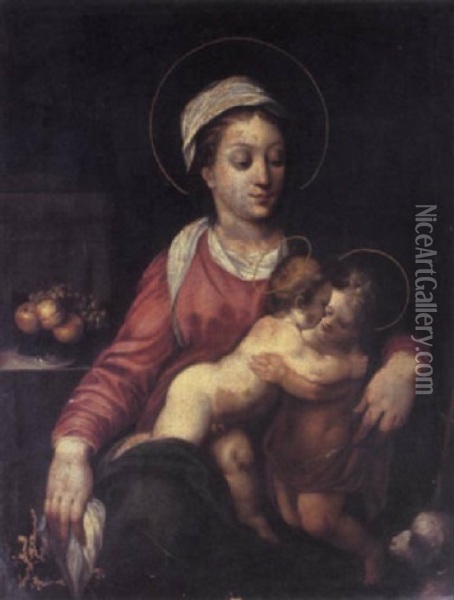 The Madonna And Child With The Infant Saint John The Baptist Oil Painting - Luca Cambiaso