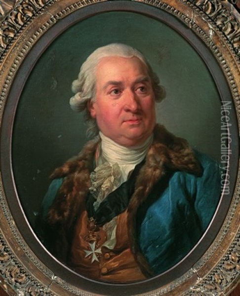 Portrait D'homme A La Veste Bleue Oil Painting - Joseph-Siffred Duplessis