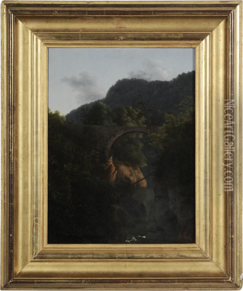 Veduta Del Ponte Del Diavolo A Sorrento Oil Painting - Alexandre-Hyacinthe Dunouy