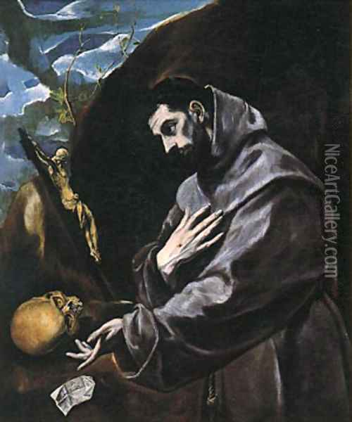 St Francis Praying 1580-90 Oil Painting - El Greco (Domenikos Theotokopoulos)
