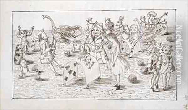 Alice and the Red Queen play croquet Oil Painting - Charles Lutwidge (Lewis Carroll) Dodgson