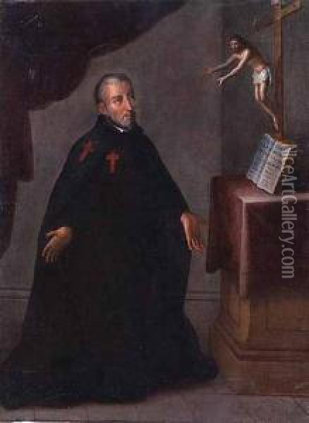San Camilo De Lellis Recibiendo El Abrazo De Cristo Oil Painting - Miguel Cabrera