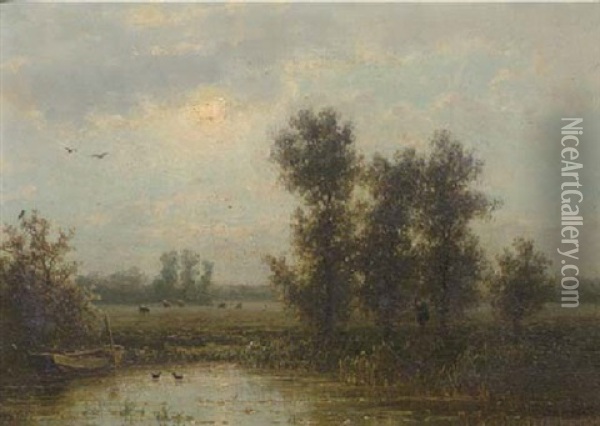 Paysage Hollandais A Oosterbeek/province De La Gueldre Oil Painting - Johannes Joseph Destree