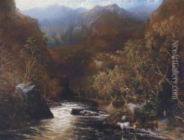River Landscape Oil Painting - James McDougal Hart