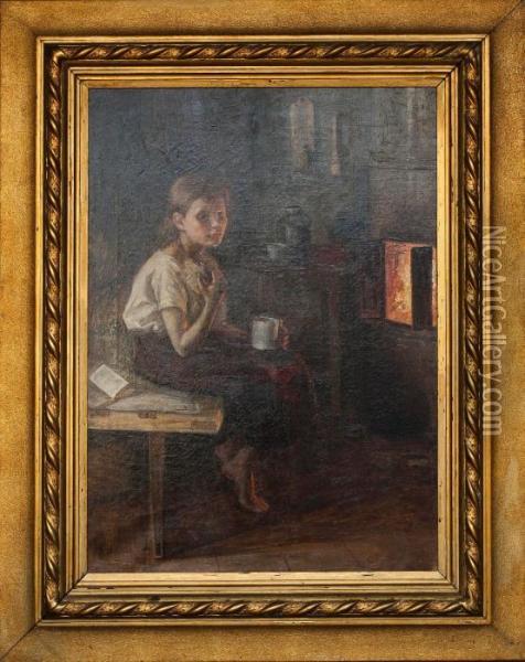 A Girl By The Oven Oil Painting - Elin Danielson-Gambogi