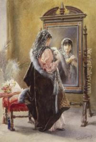 Dame Vor Dem Spiegel Oil Painting - Ferdinand Ii Wagner