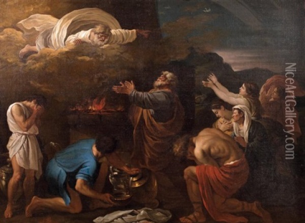 Le Sacrifice De Noe Oil Painting - Nicolas Poussin