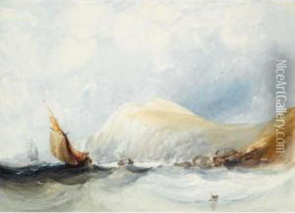 Fishing Boats In A Squall, Off Folkstone Oil Painting - Charles Bentley