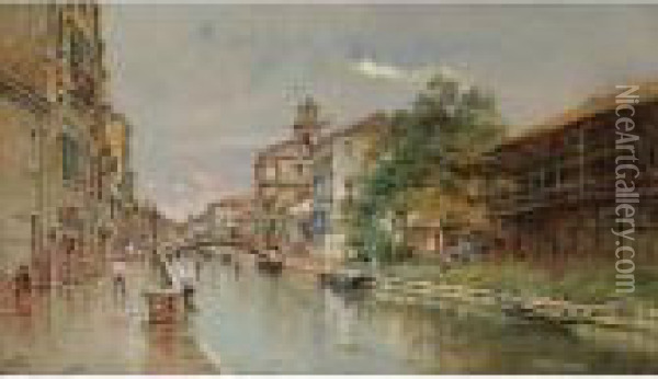 A Rainy Day On The Canal Oil Painting - Antonio Maria de Reyna
