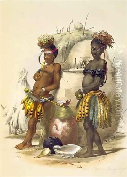 Dabiyaki and Upapazi, Zulu Boys in Dancing Dress Oil Painting - George French Angas