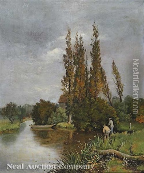 Fishing At The Creek Oil Painting - Ernest Parton