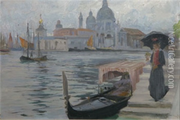 Venedig, Vy Mot Santa Maria Della Salute Oil Painting - Alf Wallander