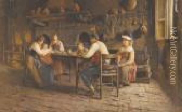 Interior Scene (family Meal) Oil Painting - Publio Tommasi