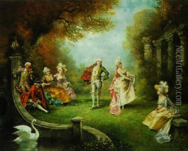A Garden Play Oil Painting - Theodore Levigne