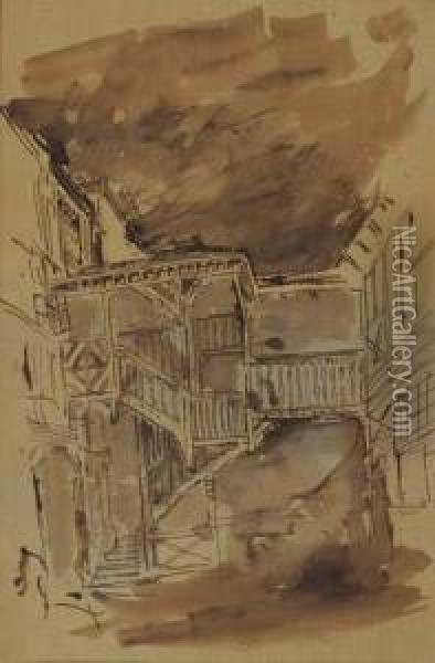 Staircase In The French Quarter Oil Painting - Stanford White