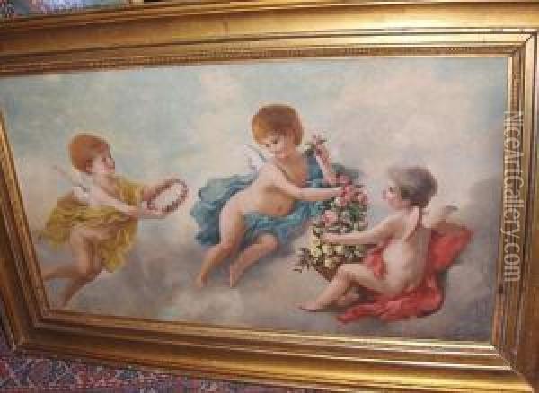 Putti With Flower Garlands Oil Painting - Charles Augustus Henry Lutyens