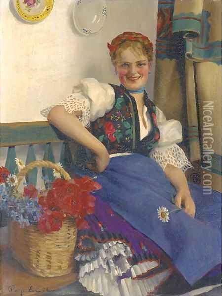 The flower girl Oil Painting - Emil Pap