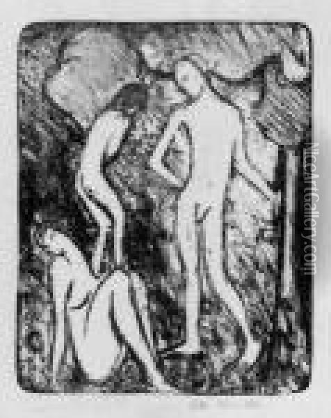 Zwei Madchen Und Ein Jungling Oil Painting - Otto Mueller