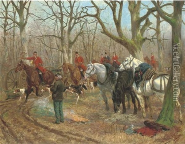 Chasse A Cour: A Stag Hunt On A Woodland Track Oil Painting - Georges Louis Charles Busson