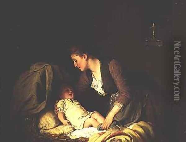 Undressing the Baby 1880 Oil Painting - Johann Georg Meyer von Bremen
