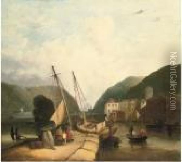 Figures In A Harbour, Loading Supplies Oil Painting - John Sell Cotman