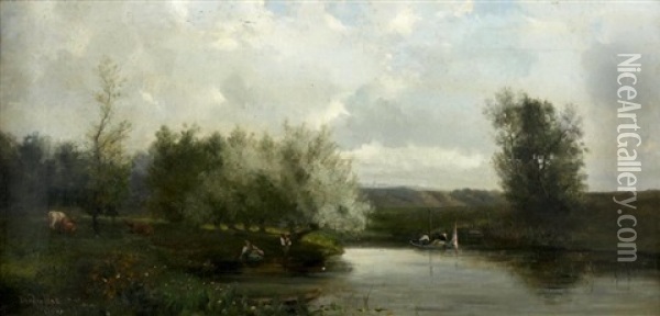 Pecheurs Dans Un Paysage Oil Painting - Jean Alfred Desbrosses