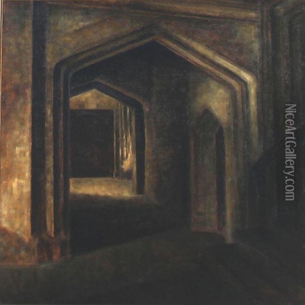 Magdalen Cloisters In Oxford Oil Painting - Svend Hammershoi