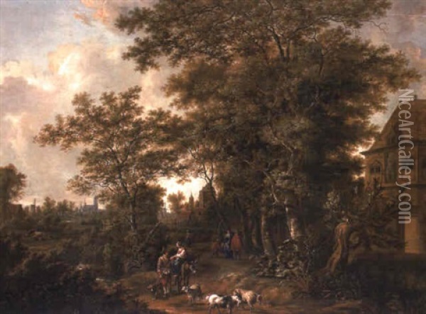 A Wooded Landscape With A Shepherd And Shepherdess With Their Flock Oil Painting - Cornelis Snellinck