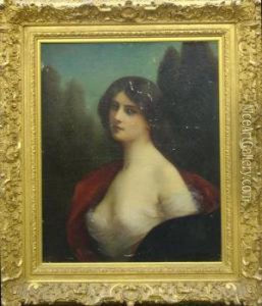 Portrait Of A Young Beauty Oil Painting - H. Rondel