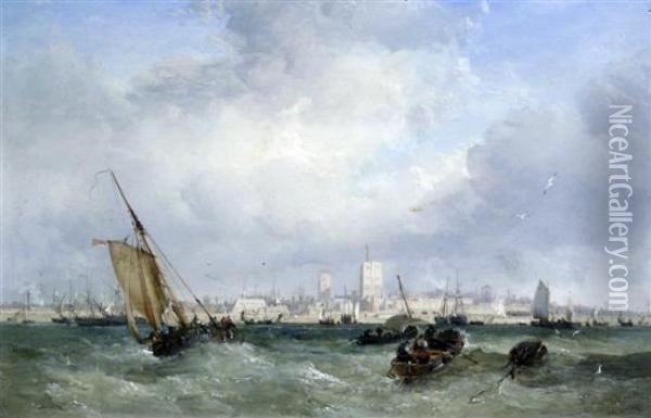 Shipping Off The Dutch Coast Oil Painting - James Webb