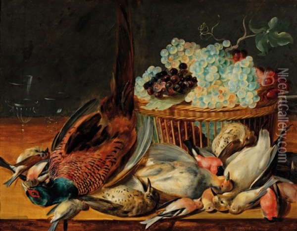 A Still Life With Shot Wildfowl And Grapes Oil Painting - Frans Snijders