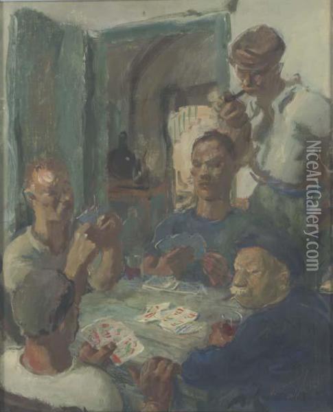 Italian Fishermen Playing Cards Oil Painting - Alexander Evgenievich Yakovlev