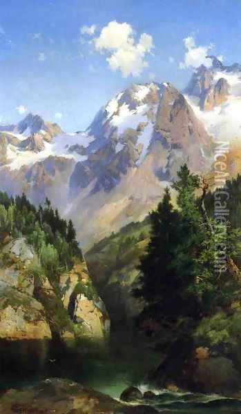 A Rocky Mountain Peak Idaho Territory Oil Painting - Thomas Moran