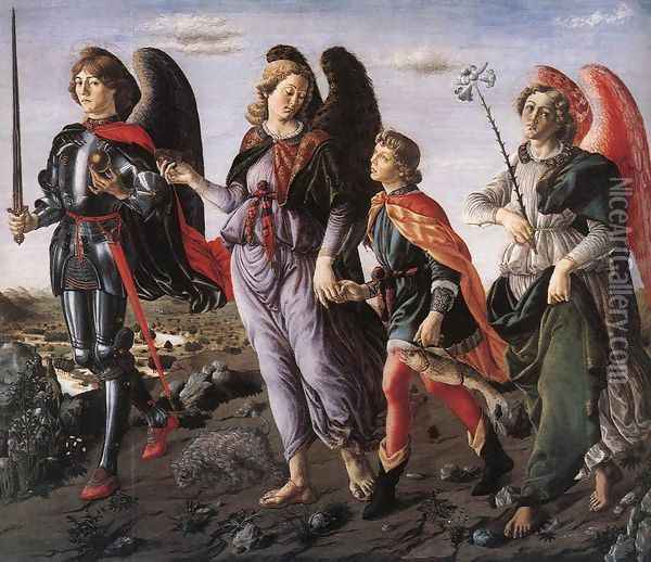 The Three Archangels with Tobias c. 1470 Oil Painting - Francesco Botticini