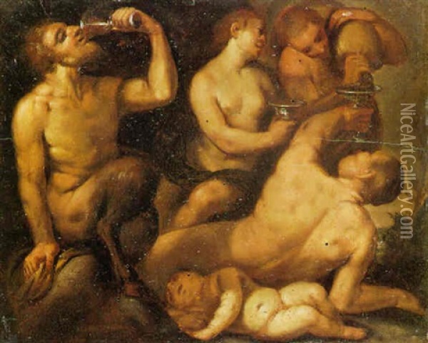 Baccanale Con Cinque Figure Oil Painting - Giovanni Battista Crespi (il Cerano)