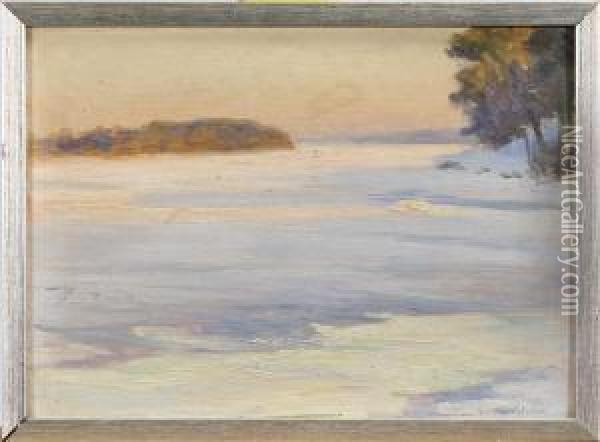 Kustlandskap I Vinterskrud, Signerad Oil Painting - Robert Thegerstrom