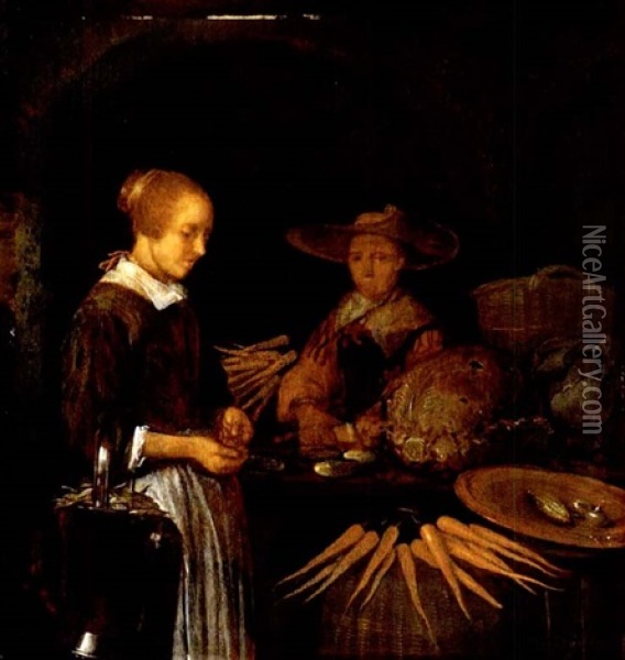 Am Gemusestand Oil Painting - Quiringh Gerritsz van Brekelenkam