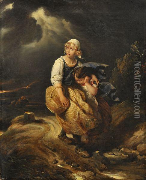 Enfants Surpris Par L'orage Oil Painting - Paul Delaroche